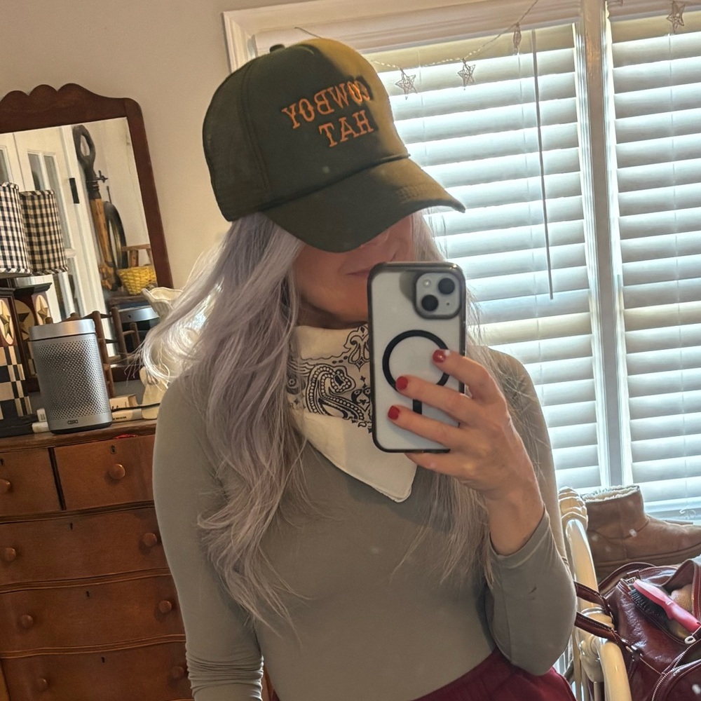 Olive Green and Orange “Cowboy Hat” Trucker Style